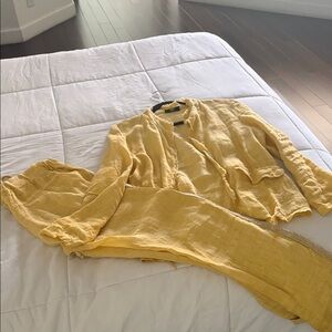 Yellow Lightweight Linen Jacket and Pants Set